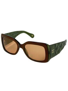 Chanel CC Logo Sunglasses Eyewear Acetate Brown Green